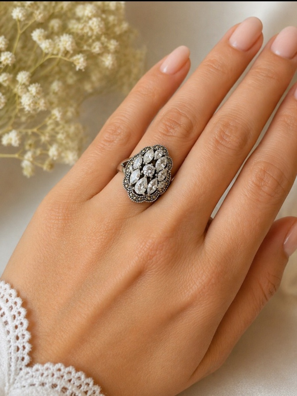 Sparkle Pure Silver over Brass Flower Cluster Women's Ring